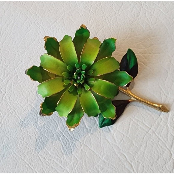 Unbranded Jewelry - Vintage 1950-60s 2-Tone Green Enamel Layered Metal Huge Flower Brooch Pin 4"